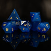 Deep Blue Cat's Eye Stone Dice Set