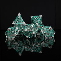 Dragonguard Hollow Metal Dice Set - Emerald and Silver