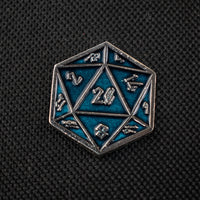 Aqua and Silver D20 Pin