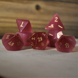 Deep Pink Cat's Eye Stone Dice Set