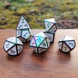 Elder Runes White And Irridescent Metal Dice Set